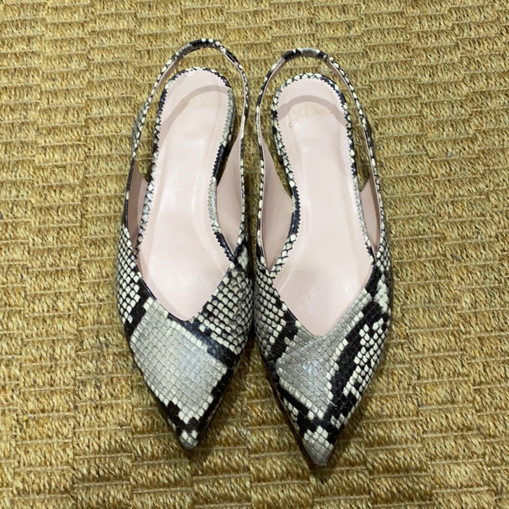 Jcrew leather snakeskin size 9 sling back flats